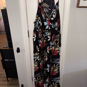 Tropical Leaf Print Maxi Dress